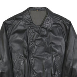 ITALLO Mens Black Leather Button Jacket L Leather Classic Casual Stylish