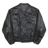 ITALLO Mens Black Leather Button Jacket L Leather Classic Casual Stylish