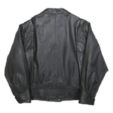 ITALLO Mens Black Leather Button Jacket L Leather Classic Casual Stylish