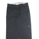 DICKIES Mens Regular Black Cotton Blend Workwear Trousers W36 L30 Zip Closure