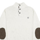 CHAPS Mens Cream Button Up Plain Crew Neck Basic Knit XL Cotton Jumper Elbow