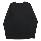 NAUTICA Mens Black Long Sleeve Crew Neck Cotton Blend T-Shirt L Classic