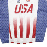 VOLEA Mens White & Blue USA Graphic T-Shirt 2XL Long Sleeve Crew Neck