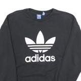 ADIDAS Womens Black Crew Neck Sweatshirt UK 12 Cotton Logo Casual Pullover