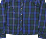Womens Blue & Green Check Coach Jacket L Polyester Woven Button Closure Long