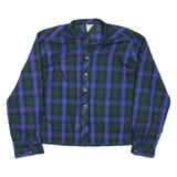Womens Blue & Green Check Coach Jacket L Polyester Woven Button Closure Long
