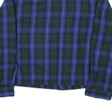 Womens Blue & Green Check Coach Jacket L Polyester Woven Button Closure Long