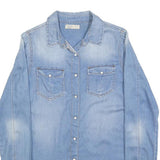 BASIC DENIM Womens Blue Denim Shirt S Button Pocket Casual