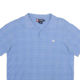 CHAPS Mens Blue Check Short Sleeve Polo Shirt L Cotton Casual Classic