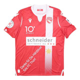 MACRON Mens Red & White FC Thun Football Shirt M Short Sleeve V-Neck Signed