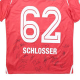 MACRON Mens Red & White FC Thun Football Shirt M Short Sleeve V-Neck Signed