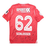 MACRON Mens Red & White FC Thun Football Shirt M Short Sleeve V-Neck Signed