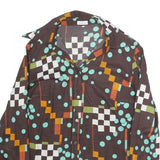 Womens Brown & Aqua Graphic Printed Shirt Long Sleeve Collared L Cotton Blend