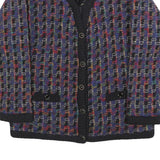 LOTOS Womens Navy & Multicolour Patterned Cardigan V-Neck Chunky Knit M Wool