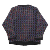 LOTOS Womens Navy & Multicolour Patterned Cardigan V-Neck Chunky Knit M Wool