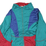 ATHLETIC WORKS Mens Green & Blue & Red Windbreaker Jacket XL Polyester Blend