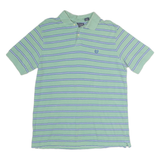 CHAPS Mens Green & Blue Striped Short Sleeve Polo Shirt L Cotton Casual