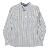 TOMMY HILFIGER Womens White & Grey Striped Shirt Long Sleeve Collared L Cotton