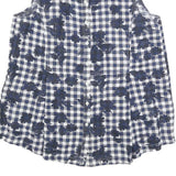 TOMMY HILFIGER Womens Blue & White Sleeveless Check Shirt M Linen Blend