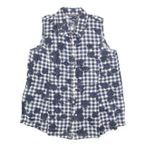 TOMMY HILFIGER Womens Blue & White Sleeveless Check Shirt M Linen Blend