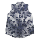 TOMMY HILFIGER Womens Blue & White Sleeveless Check Shirt M Linen Blend
