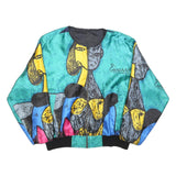 PICASSO Womens Blue Yellow Black Nylon Jacket L Artistic Print Zip Pattern