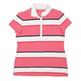 TOMMY HILFIGER Womens Pink & White Striped Short Sleeve Polo Shirt XL Cotton