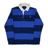 Age 14-16 Ralph Lauren Striped Rugby Shirt - Large Blue Cotton