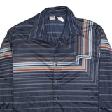 KENNINGTON Mens Blue & Brown Stripe Pattern Shirt M Long Sleeve Button Closure