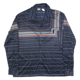 KENNINGTON Mens Blue & Brown Stripe Pattern Shirt M Long Sleeve Button Closure