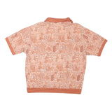 HABAND Mens Orange & Cream Patterned Short Sleeve Polo Shirt L Casual Cotton