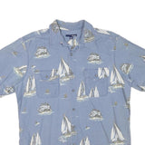 BASIC EDITION Mens Blue Shirt L Cotton Blend Sailing Boat Print Summer Casual