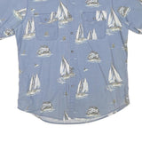 BASIC EDITION Mens Blue Shirt L Cotton Blend Sailing Boat Print Summer Casual