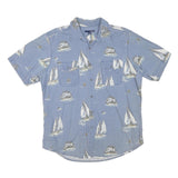 BASIC EDITION Mens Blue Shirt L Cotton Blend Sailing Boat Print Summer Casual
