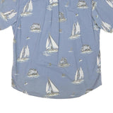BASIC EDITION Mens Blue Shirt L Cotton Blend Sailing Boat Print Summer Casual