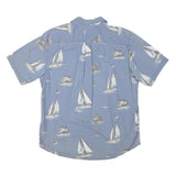 BASIC EDITION Mens Blue Shirt L Cotton Blend Sailing Boat Print Summer Casual