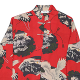 ANIA.A Womens Red Printed Blouse Long Sleeve Button Neck S Crane and Mountain