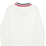 TOMMY JEANS Womens White Patterned V-Neck Cable Knit Jumper M Striped Trim
