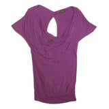 TED BAKER Womens Purple Cotton Blend Cowl Neck Short Sleeve Top S Stylish