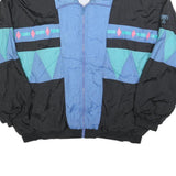 TODD1 Mens Black & Blue Nylon Zip Jacket 2XL Retro Geometric Pattern Lightweight