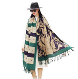 Anyyou 100% Merino Wool Green Archeologic Silk Satin Large Winter Scarf Pashmina Shawl Bandana Perfect For Women Ladies Fashion Style