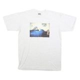 ONEITA Mens White Printed T-Shirt 2XL Short Sleeve Crew Neck Cotton Blend Casual