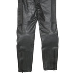 DAMEN Mens Black Leather Regular Fit Trousers W30 L32 Zip Closure Stylish