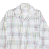 Mens White & Green Check Casual Shirt L Cotton Blend Long Sleeve Button Closure