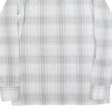 Mens White & Green Check Casual Shirt L Cotton Blend Long Sleeve Button Closure