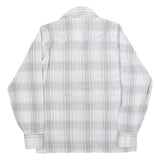 Mens White & Green Check Casual Shirt L Cotton Blend Long Sleeve Button Closure