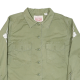 LEVI'S Womens Green Cotton Blend Shirt Jacket L Button Plain Floral Embroidered