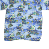 CHEROKEE Mens Blue Rayon Hawaiian Shirt M Island Print Beachwear Relaxed Fit