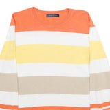 TOMMY HILFIGER Womens Orange & Cream Striped Cotton Blend Plain Crew Neck Jumper