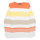TOMMY HILFIGER Womens Orange & Cream Striped Cotton Blend Plain Crew Neck Jumper